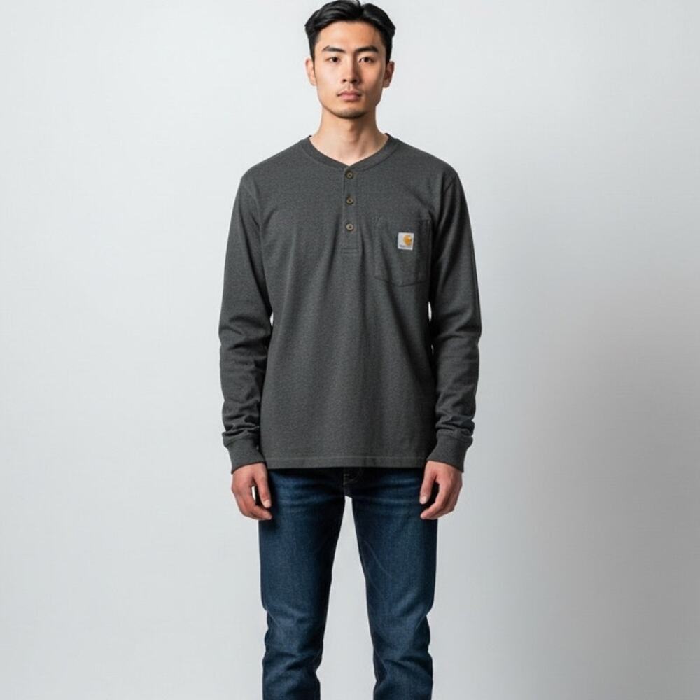 Carhartt Dearborn Loose LS Henley T-Shirt NWT Men's Sz L Carbon Heather Casual